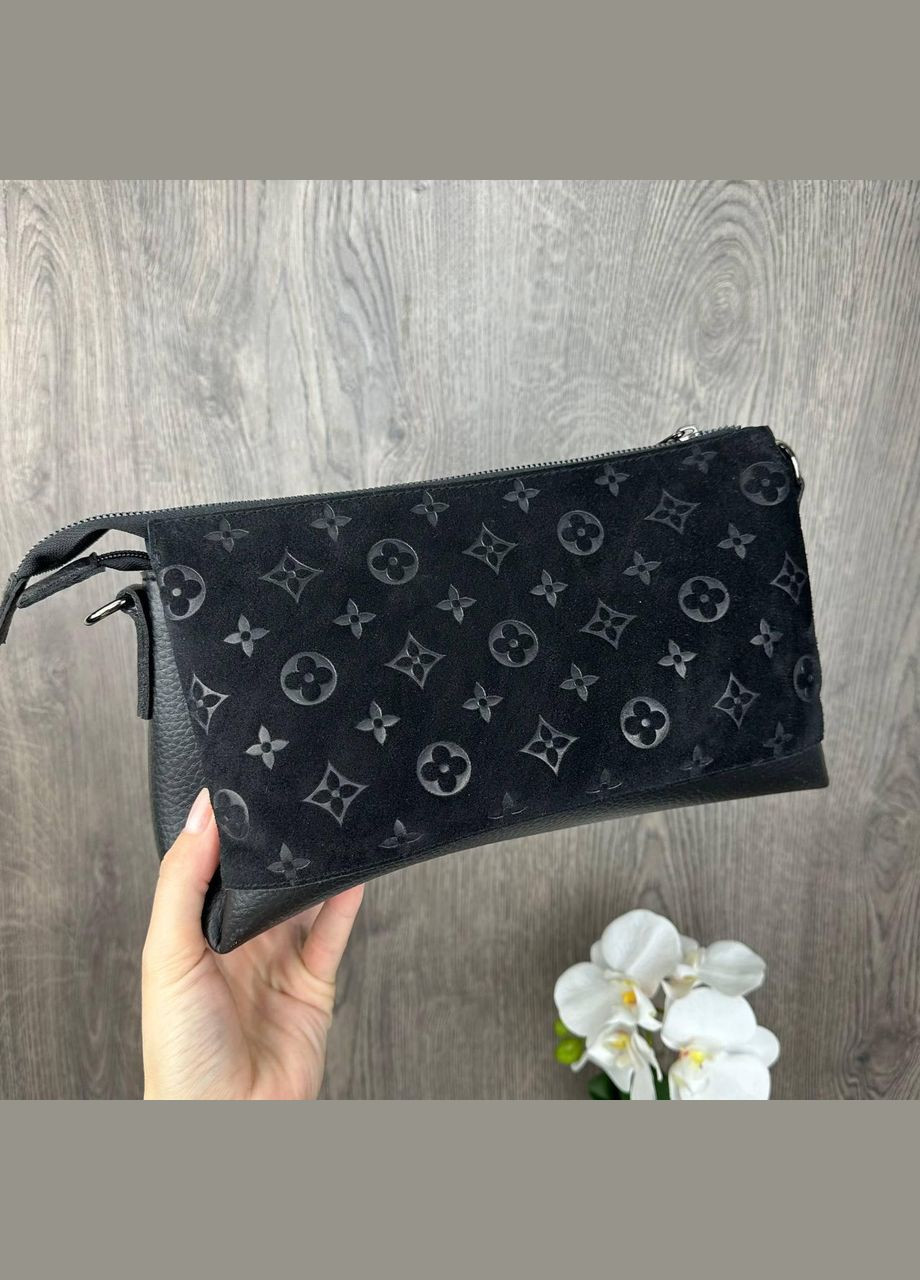 Замшева жіноча сумочка клатч на плече чорна No Brand (298998035)