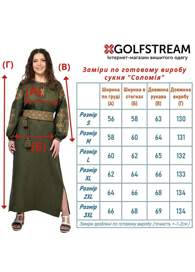 платье-вышиванка льняное соломия (хаки) Golfstream свободная лен (350908658)