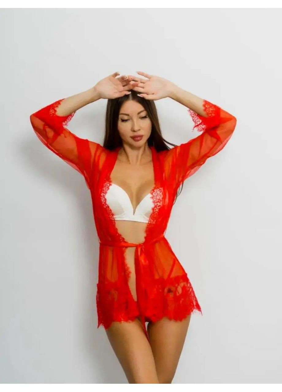 Нежный обольстительный сексуальный халат Sabrina, Комплект из нежной вуали кружева в наборе: халат+трусики No Brand халат Sabrina білий (360428756)