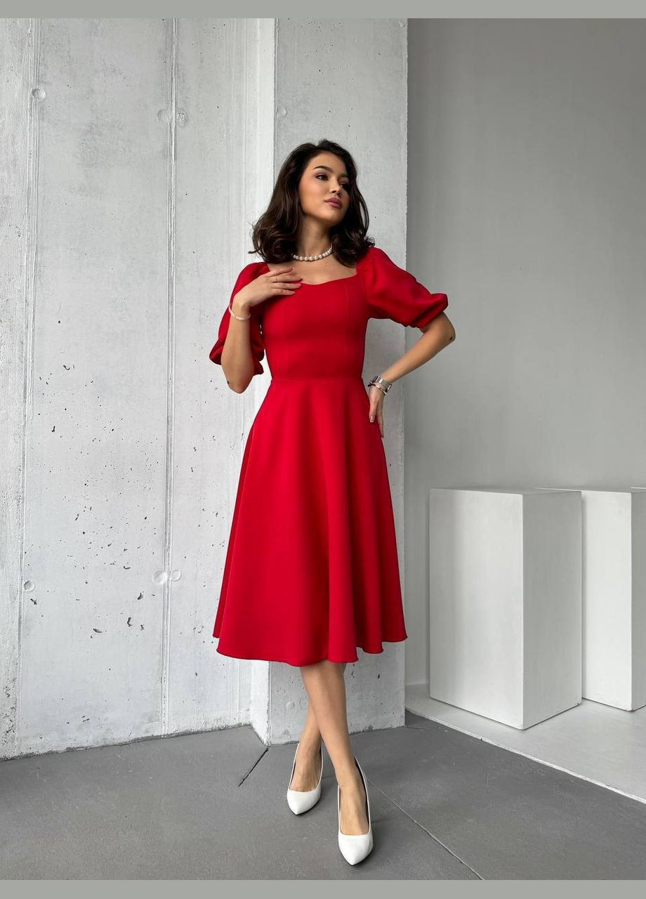 Червона повсякденний жіноча сукня міді з відкритими плечима з відкритими плечима Avanti однотонна