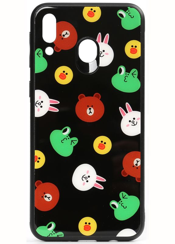 Чехолнакладка Cartoon Print Glass Case Samsung Galaxy M20 Line friends Black Toto (301781600)