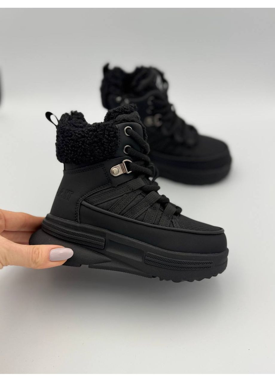 Черные зимние стильные и теплые зимние ботиночки для девочек Jong Golf