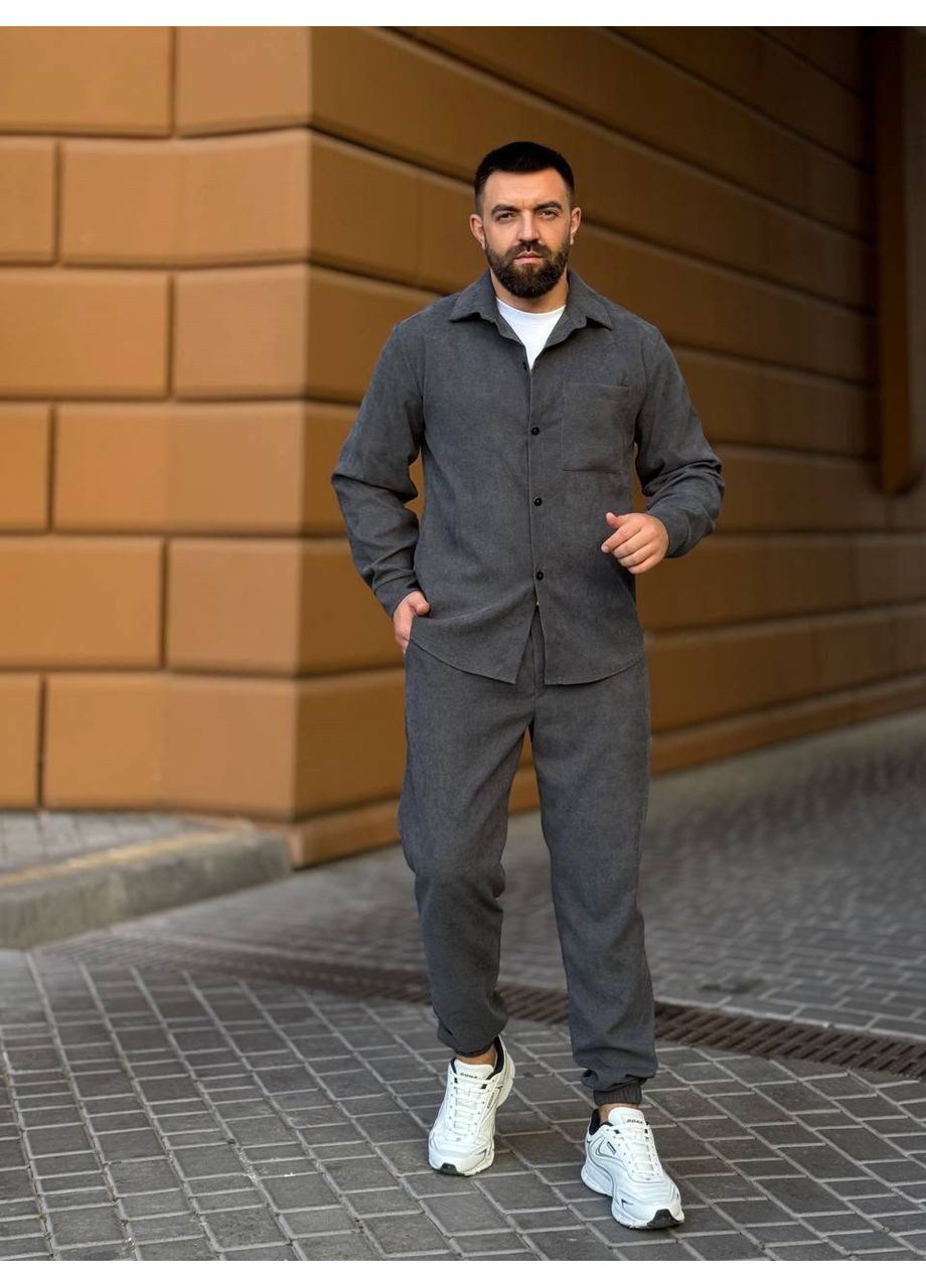 Графитовый демисезонный костюм с рубашкой, брючный Україна UMButik