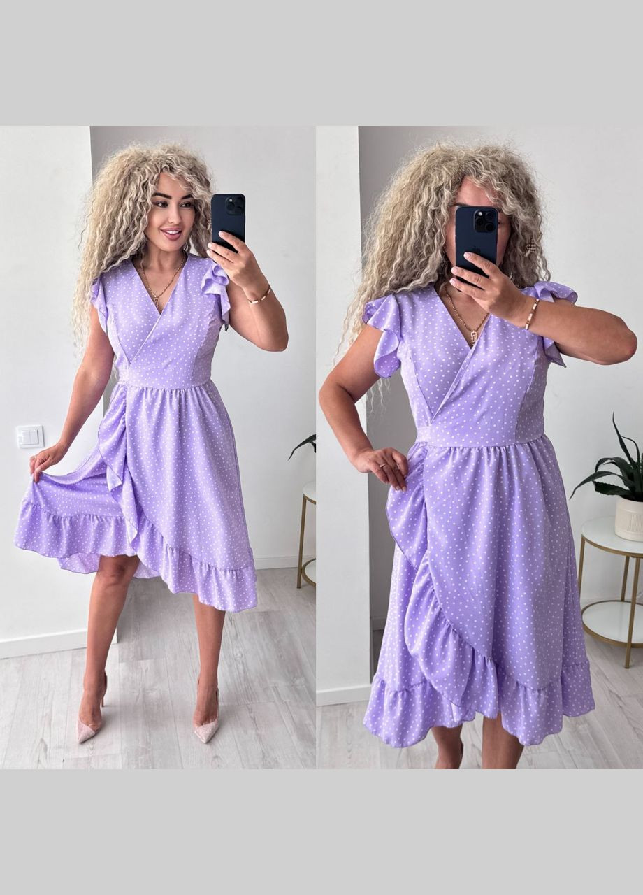 Лавандова повсякденний, кежуал сукня жіноча на запах на запах Україна в горошок