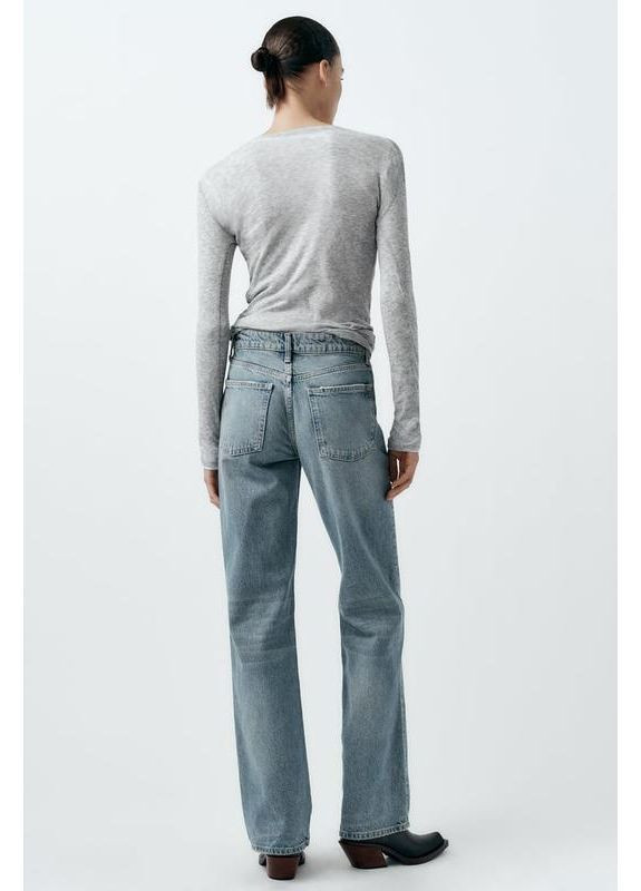 Джинсы wide leg средняя посадка широкие уровни прямые голубые Zara - (367983094)