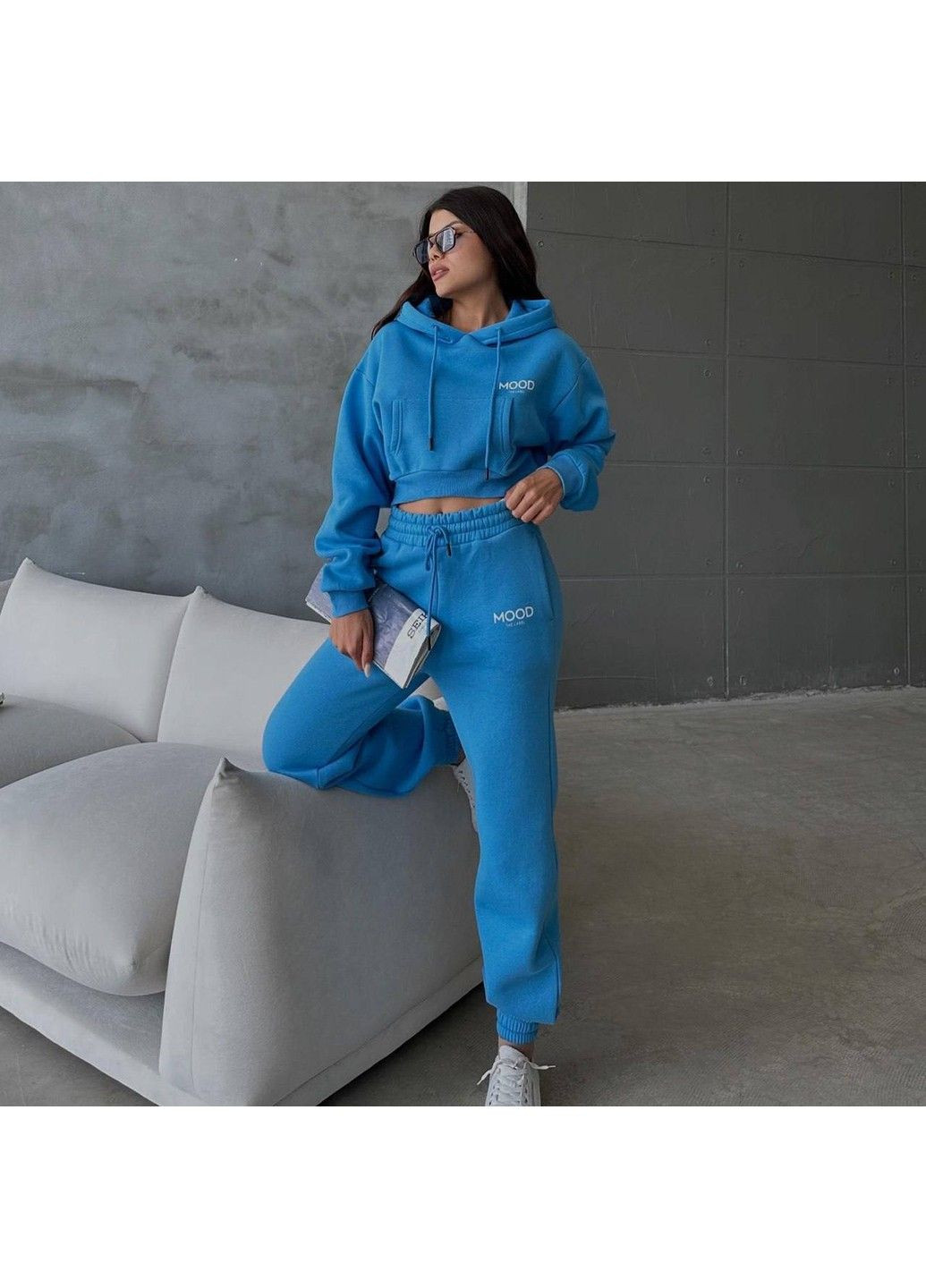 Костюм 493-497 світшот капюш короткий MOOD брюки резинка фліс Quzen (304062661)