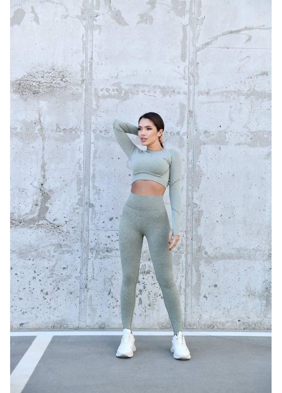 Фітнес костюм PUSH UP, оливковий / Жіночий безшовний спортивний костюм із лосинами ПУШ АП, оливковий / Фітнес комплект для жінок No Brand (367610226)