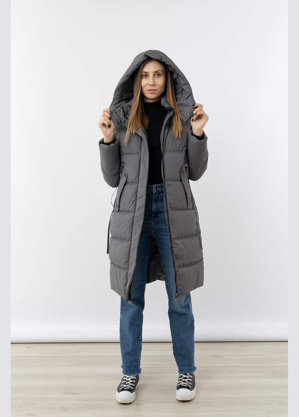 Серая зимняя женская куртка цвет серый цб-00223837 Dai Fei Xue