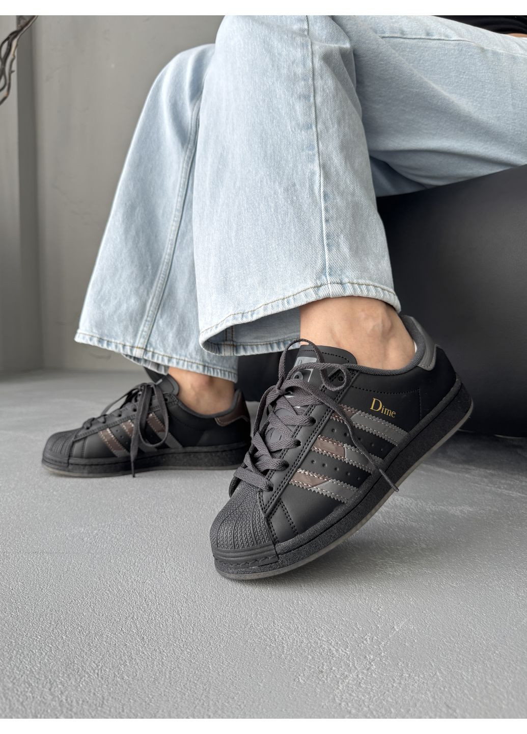 Черные демисезонные кроссовки мужские и женские adidas superstar x dime black | адидас суперстар черные No Brand