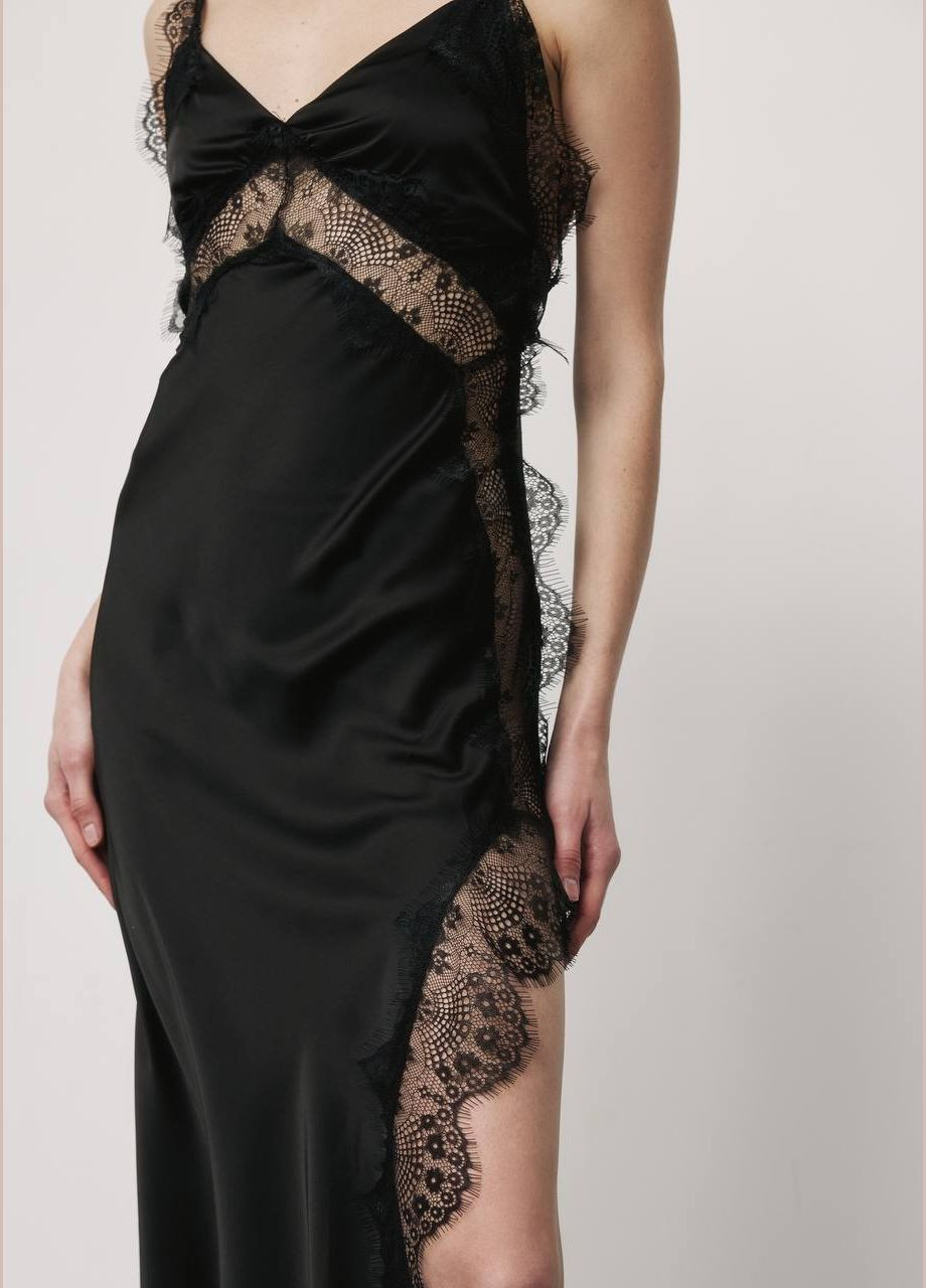 Черное вечернее длинное платье-комбинация с кружевом ZF inspire однотонное