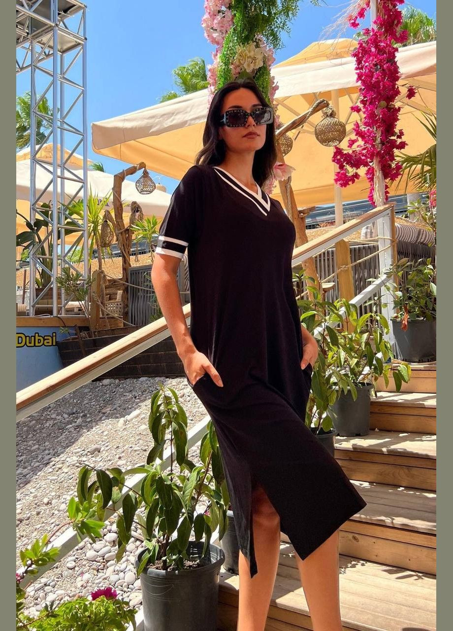 Черное женское платье миди цвет черный New Trend