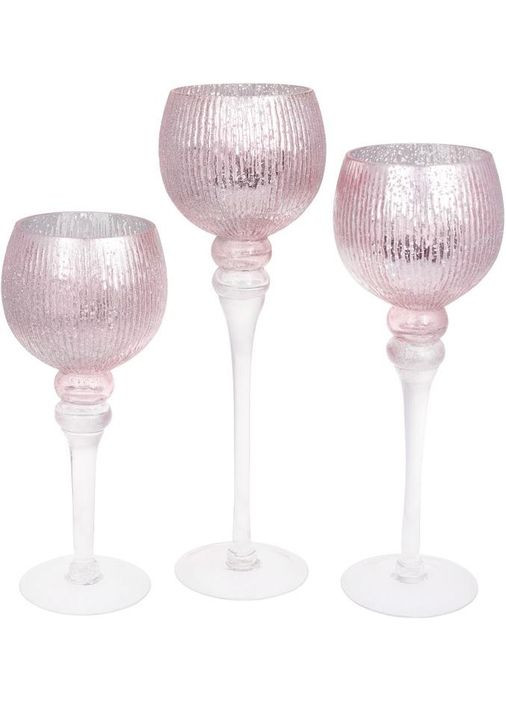 Набір 3 свічників Christel скляні мерехтливий рожевий для декору інтер'єру світильники Bona (368979659)