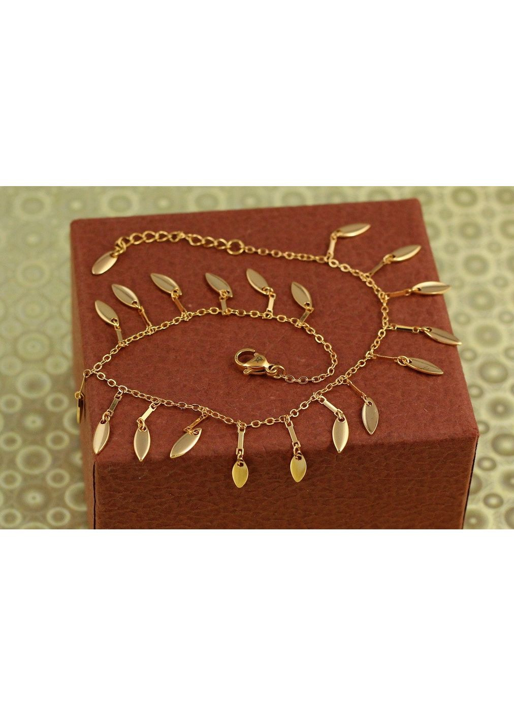 Браслет на ногу листочки облепихи 22 см удлинитель 4 см золотистый Xuping Jewelry (352192304)