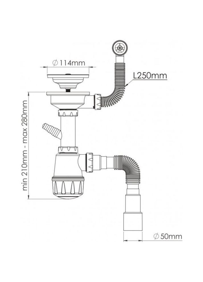 Сифон кухонный одинарный из нержавеющей стали Черный металлик (35320114250) Adamant (372017492)