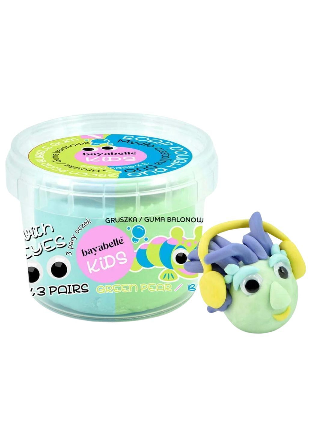 Двоколірне ігрове мило-тісто для ванни Груша/Жувальна гумка (з іграшковими очима) 100 г Bayabelle Kids (294320566)
