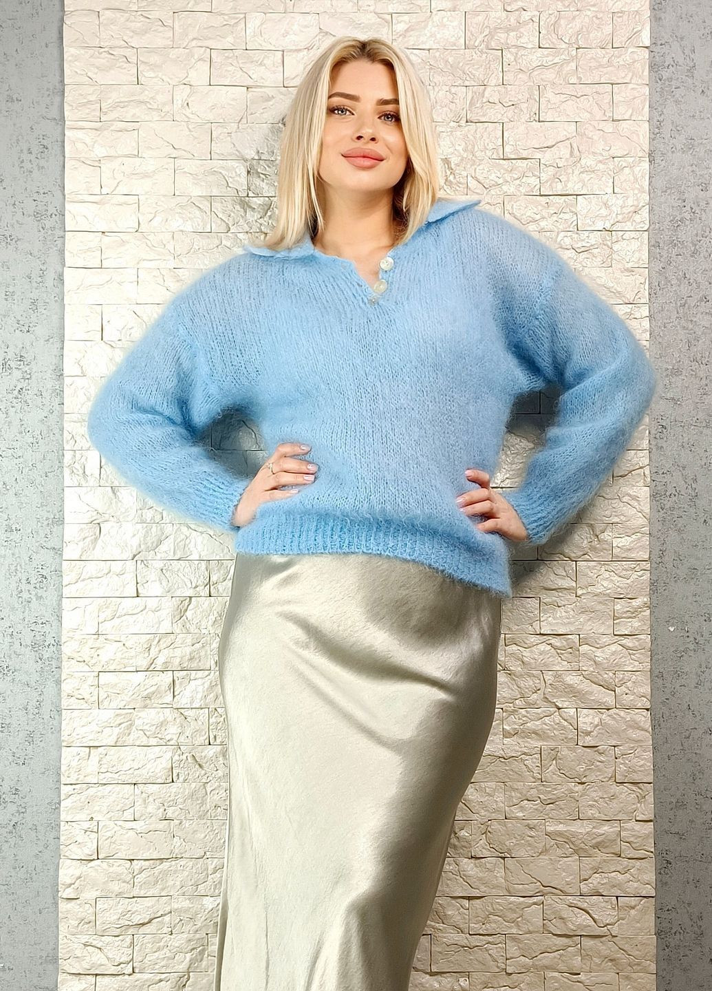 Блакитний зимовий джемпер джемпер Made in Italy з застібкою на гудзики