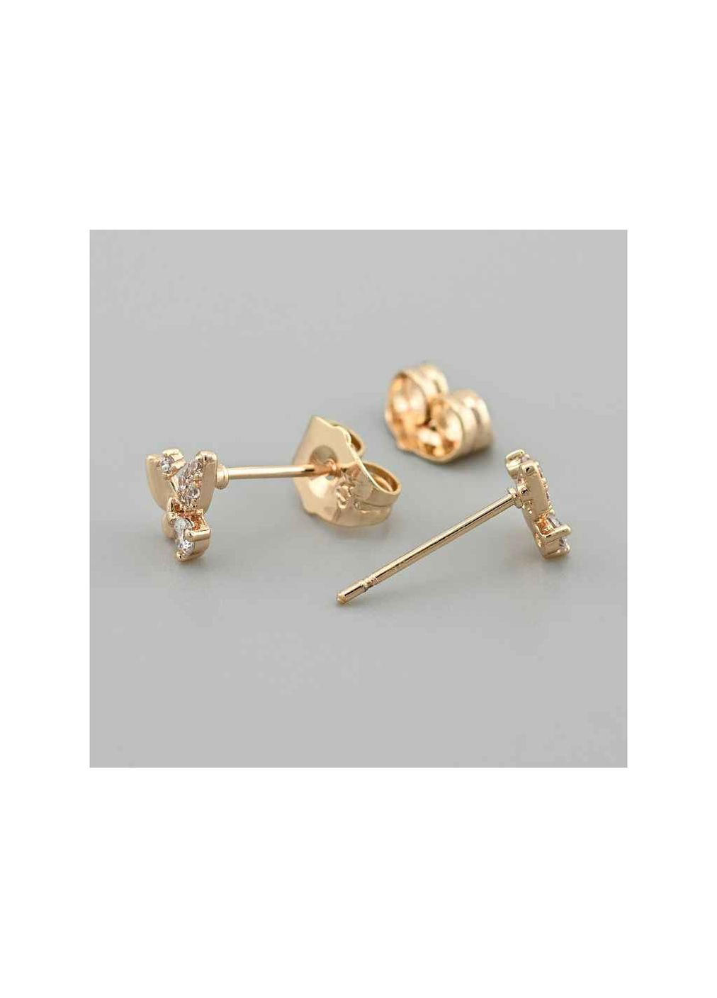 Сережки пусети Метелики 55716 7х7мм білі фіаніти вага 0.8г позолота 18К Xuping Jewelry (359433488)