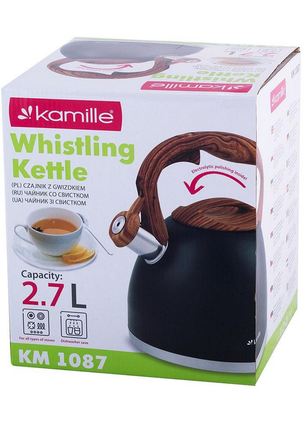 Чайник Whistling Kettle Black 2.7л зі свистком Kamille (288186976)