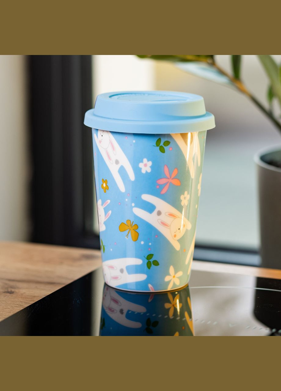 Стакан керамический 420 мл с силиконовой крышкой, голубой Ceramic (323160177)