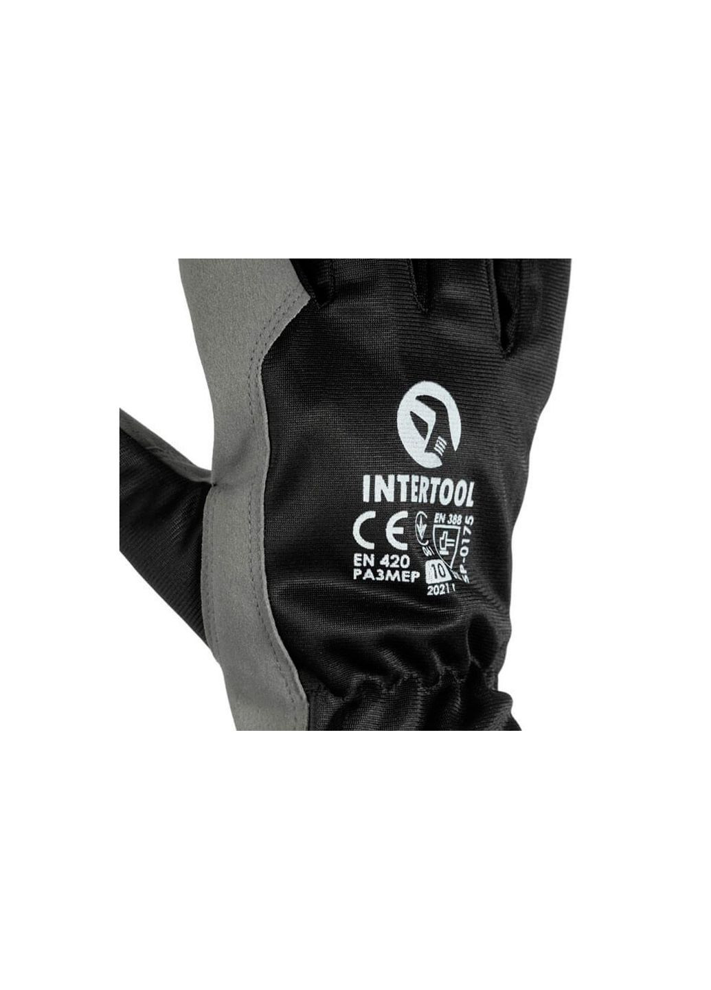 Рукавиці робочі захисні екошкіряні розмір чорні (1 пара) Intertool (336946572)