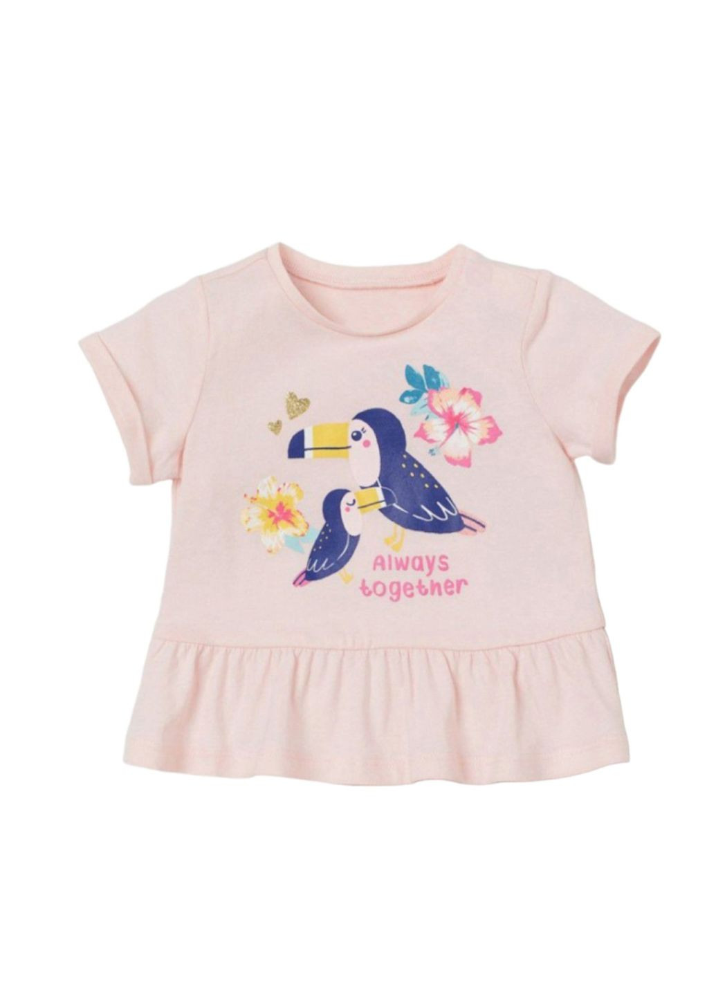 Светло-розовая летняя футболка длинная H&M