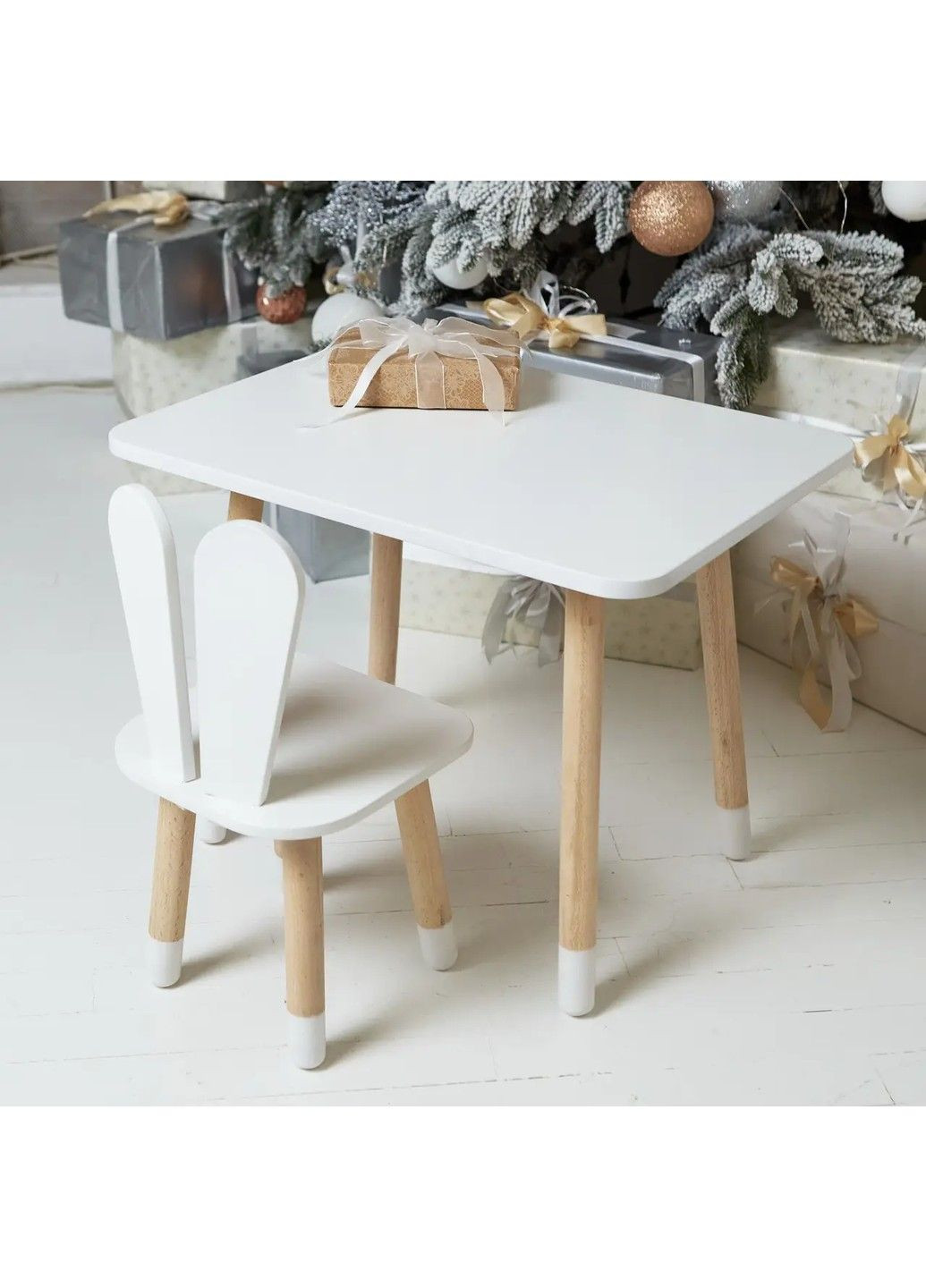 Дитячий прямокутний столик (Білий) та стільчик Зайчик (Білий) No Brand (331639500)