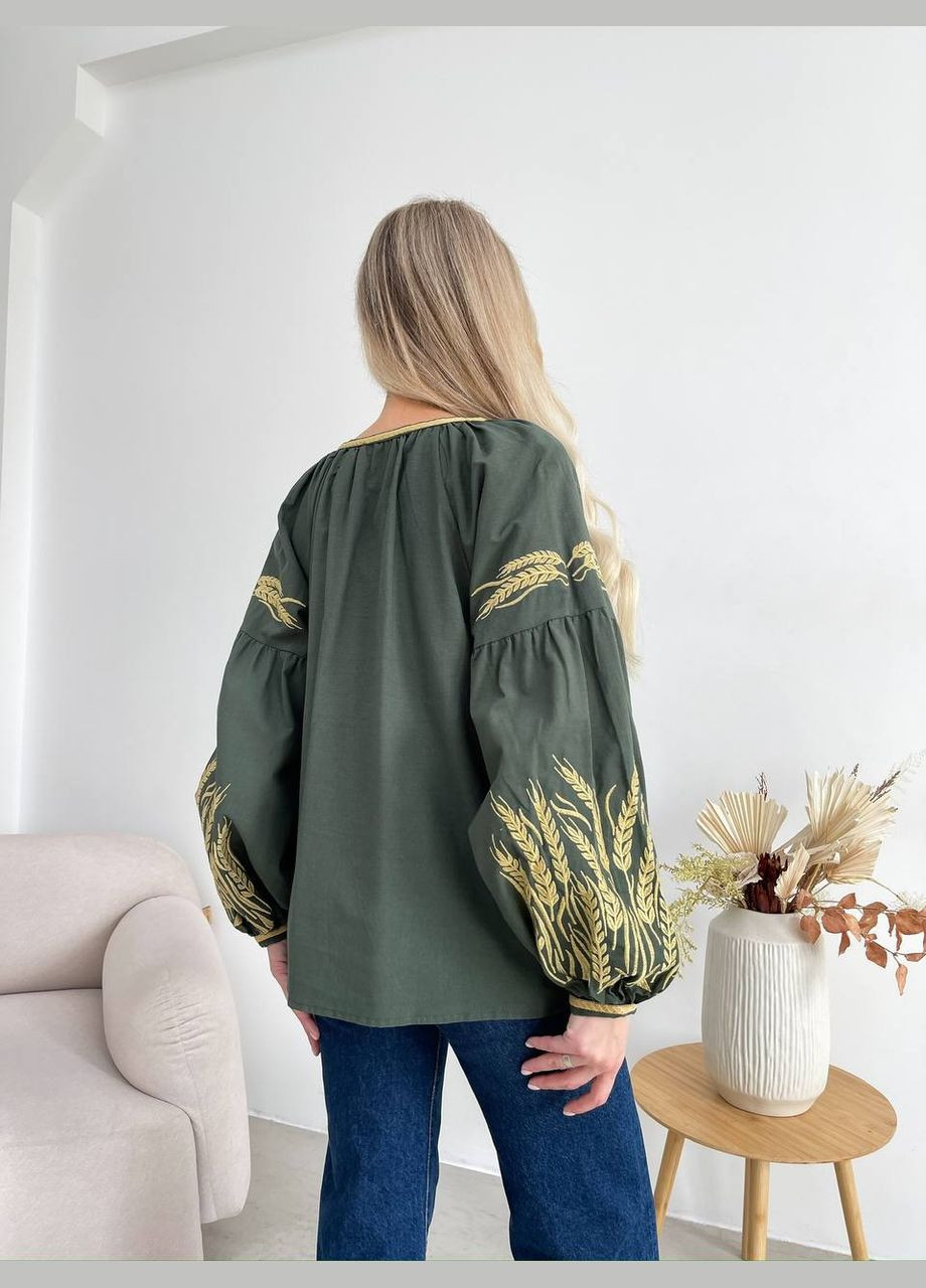 Зелена жіноча вишита сорочка з колосками ESQ (321953166)