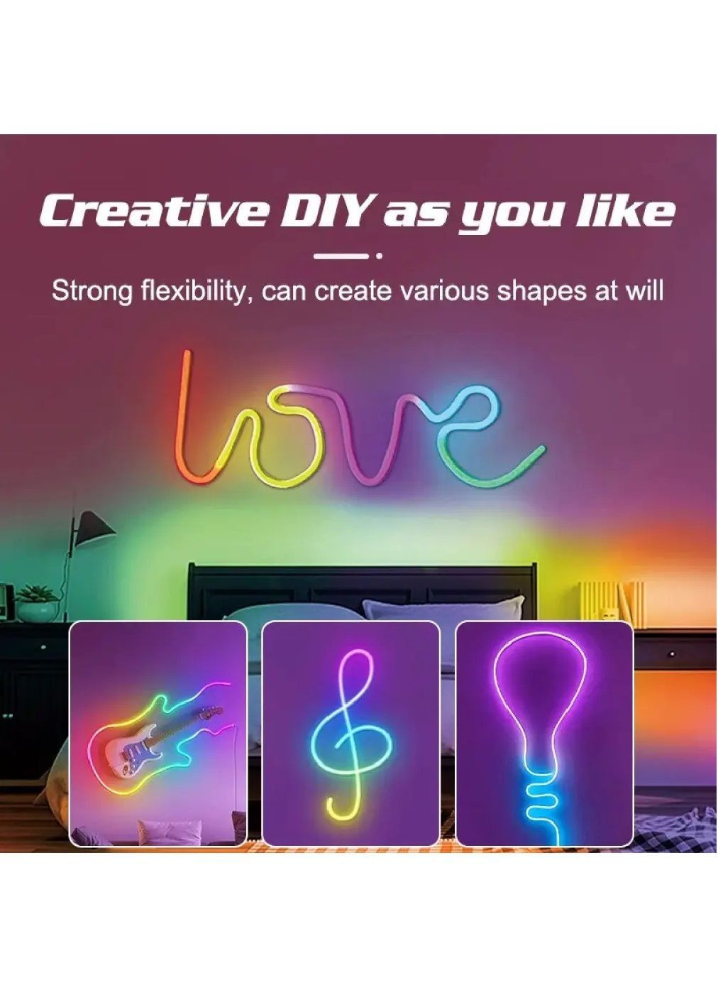 Світлодіодна стрічка неонова з технологією RGB-IC підключенням по Wi-Fi Bluetooth пультом керування 3 метри (482265-Prob) Unbranded (372745031)