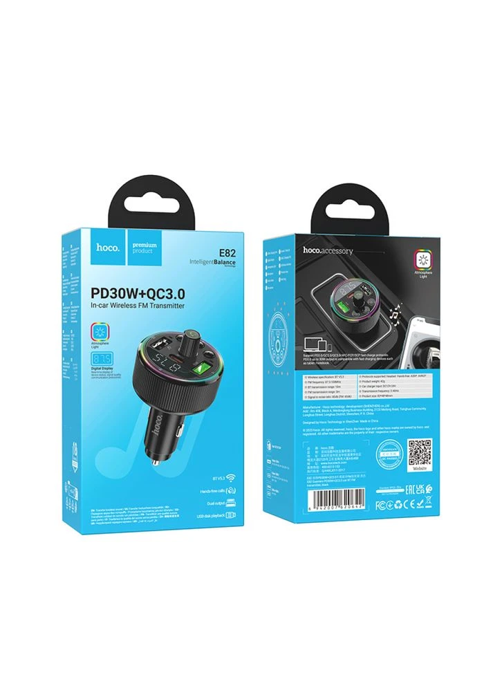 АЗП з FM-модулятором Guerrero PD30W+QC3.0 car BT FM transmitter (6942007620642) Hoco E82 (372683979)