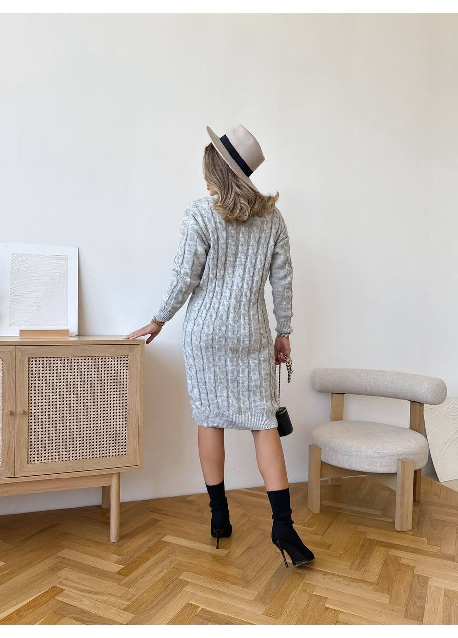 Сіра тепла шерстяна вязана сукня ламбада з узорами сіра You Best