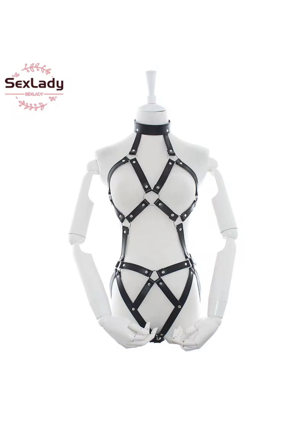 Шкіряний бондажний комплект з ошейником для ролевих ігор No Brand (361072376)