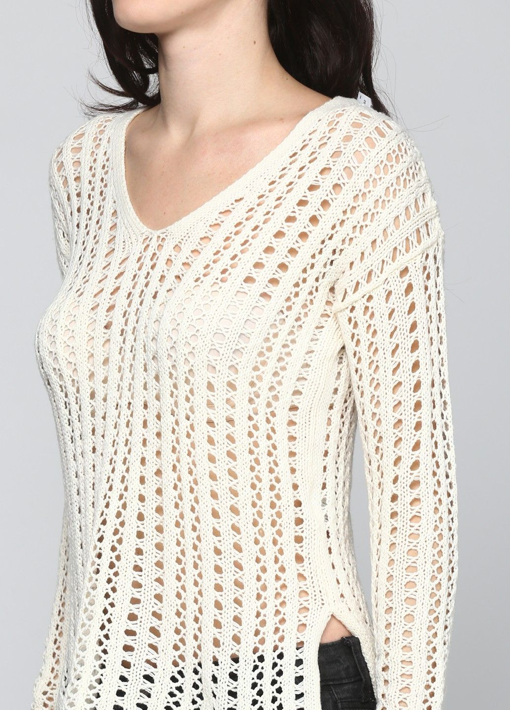 Молочный демисезонный свитер женский - свитер hc6492w Hollister