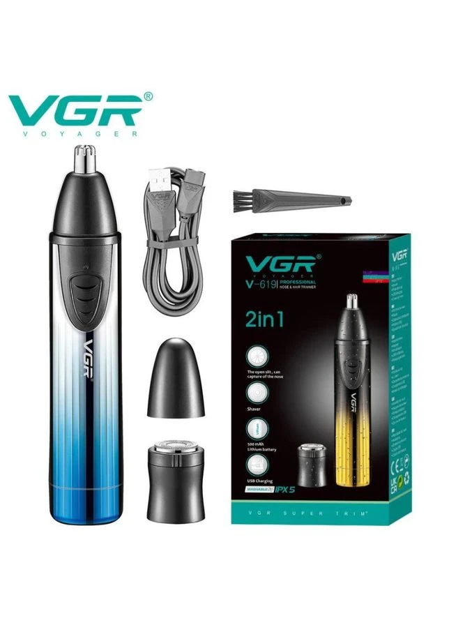 Тример VGR 2 в 1 V-619 BLUE, 2 насадки - триммер для носа, шейвер No Brand (363868439)