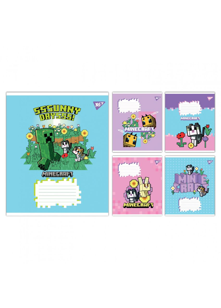 Комплект зошитів учнівський шкільний для дівчинки(5 шт.), А5/12 лінія, Minecraft Flowers Yes (358935215)