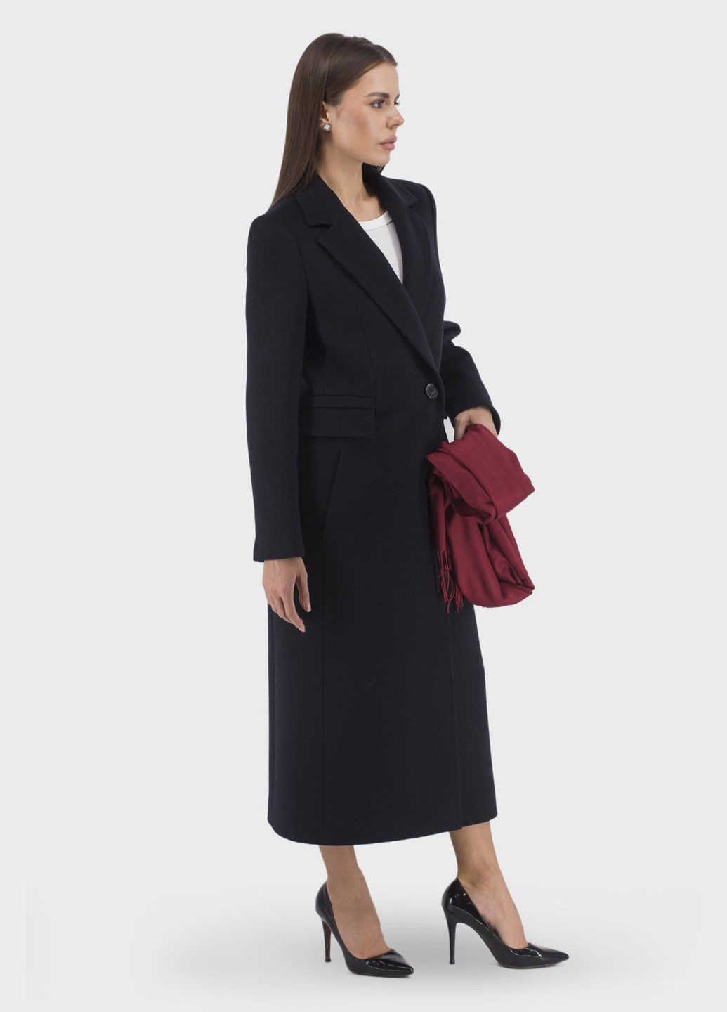 Черное демисезонное Женское шерстяное пальто с альпаки, английский воротник, классический стиль Stella Polare (, ), 43723 No Brand