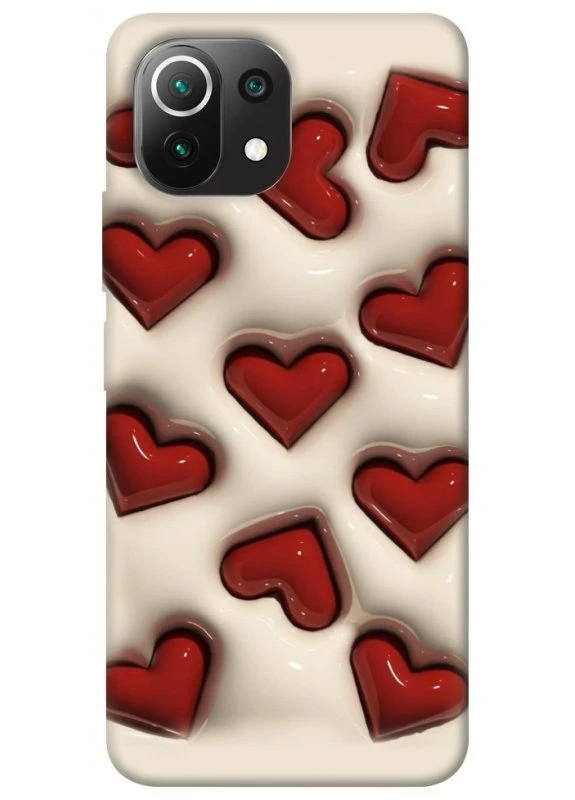 Чехол с принтом для Xiaomi Mi 11 Lite / для Ксяоми, сяоми, ксиоми ми 11 лайт Выпуклые сердца No Brand (338600558)