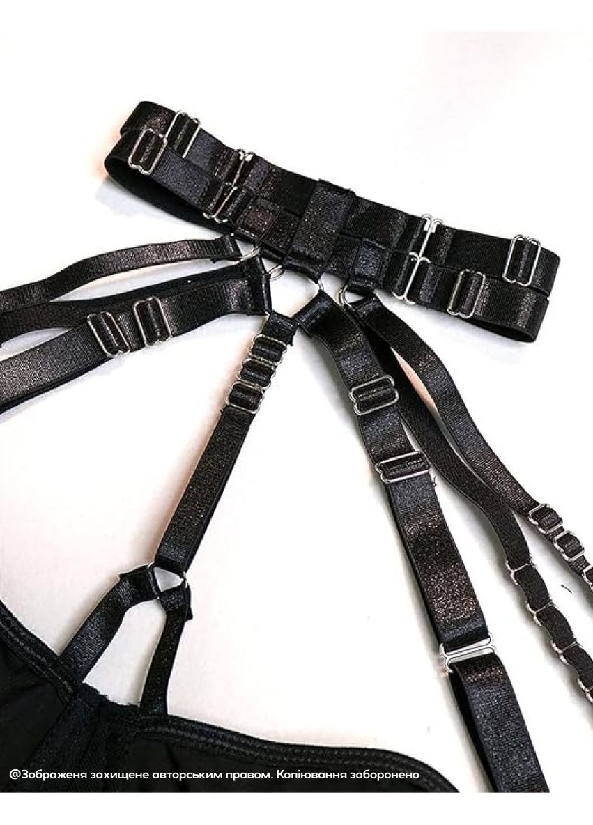 Чорний еротичний боді-корсет з портупеєю та гартерами No Brand