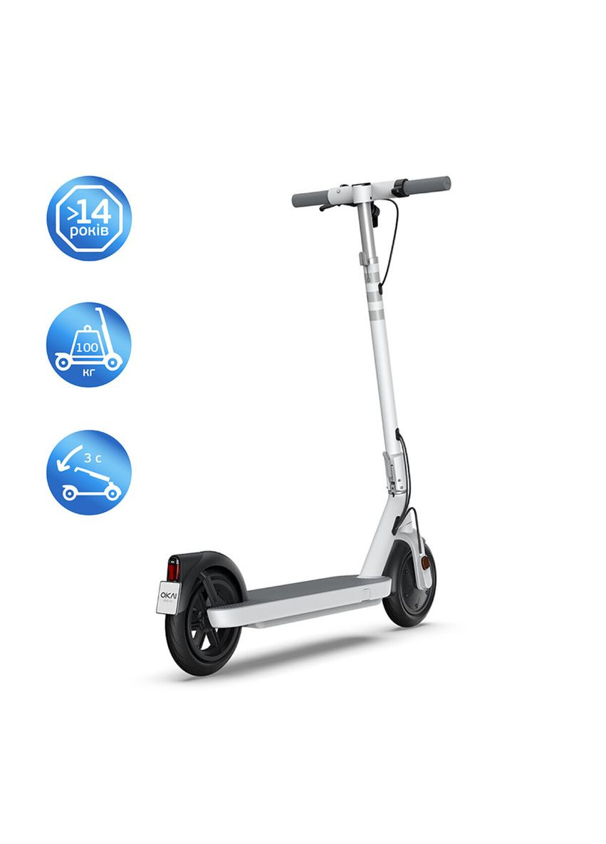 Електросамокат White 9", 300(600)W, 7.8Ah, 30km, 25km\h, 20%, NFC, App, 15kg OKAI ES10-NEON Lite (342723300)