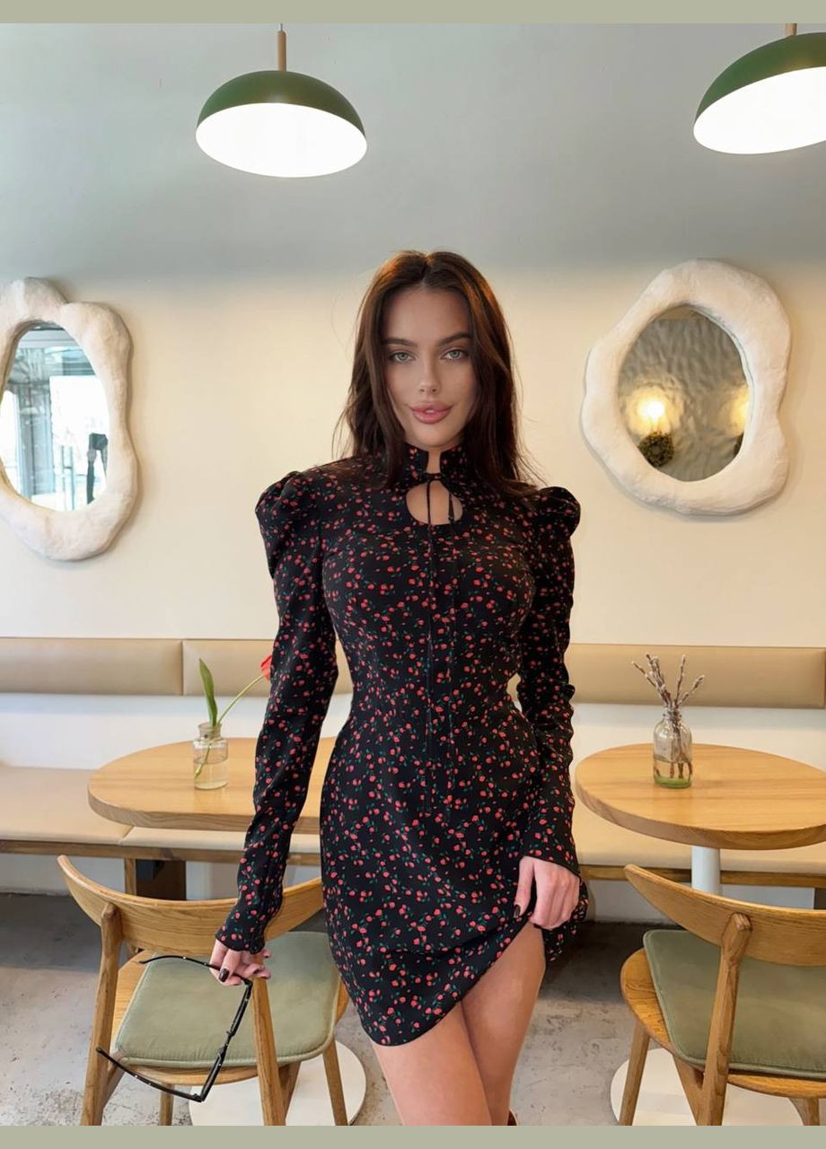 Черное праздничный, повседневный, кэжуал женское платье Україна с цветочным принтом