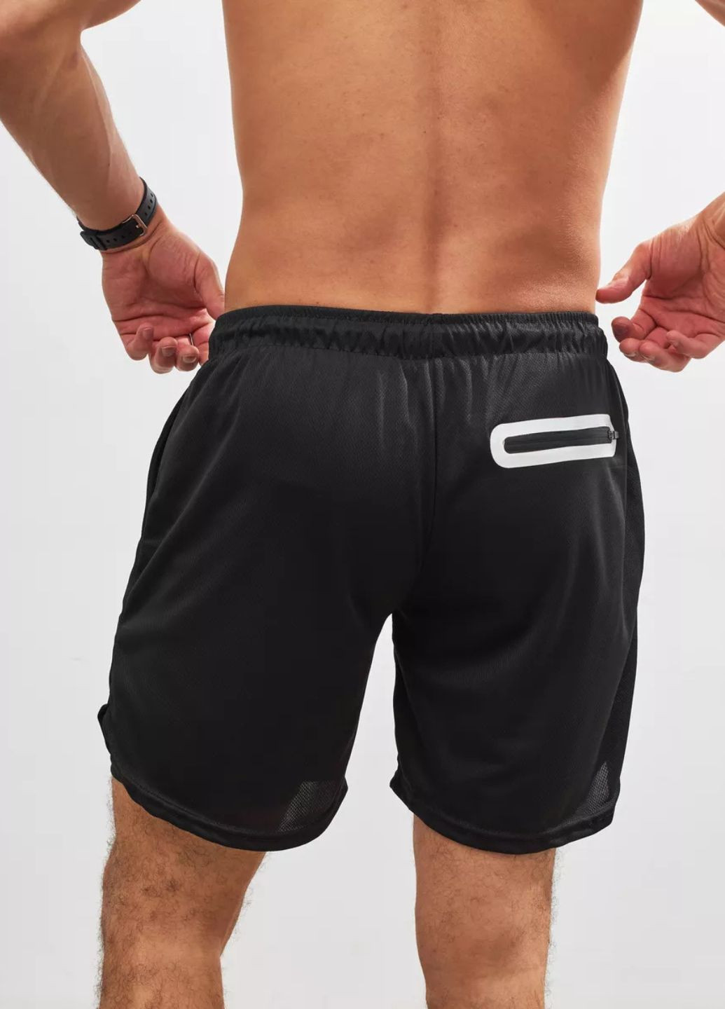 Мужские черные шорты с тайтсами и карманом для телефона (10002) FitFiesta (336148504)