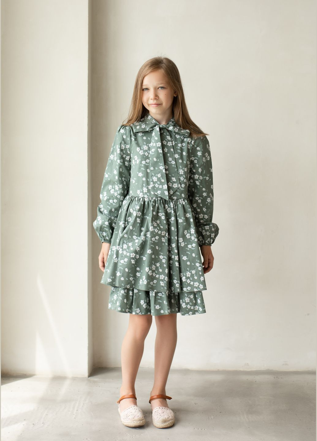 Оливковое модное детское котоновое платье "изабелла" оливкового цвета для стильной девочки No Brand (299152493)