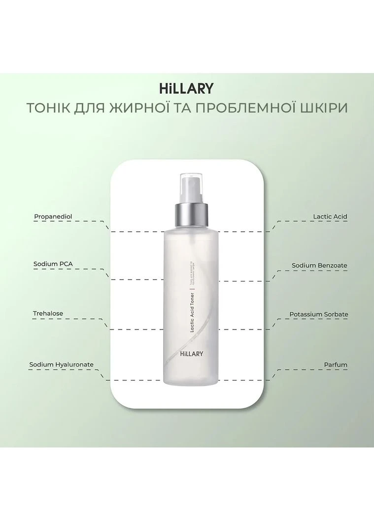 Тонік для жирної та проблемної шкіри Lactic Aсid Toner, 200 мл Hillary (387367345)