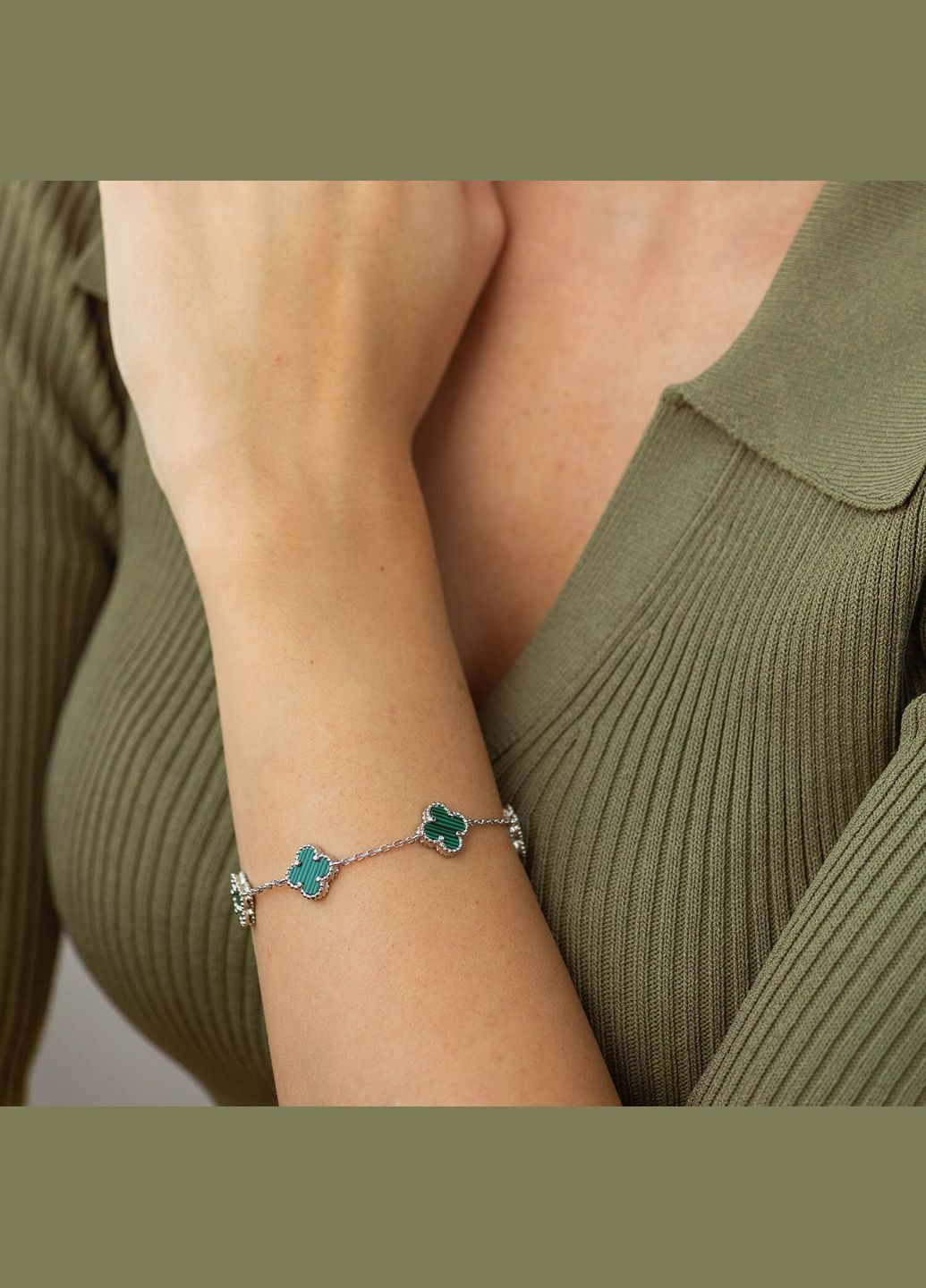 Срібний браслет Конюшина з малахітом 141780 18 18 Oniks (296716642)