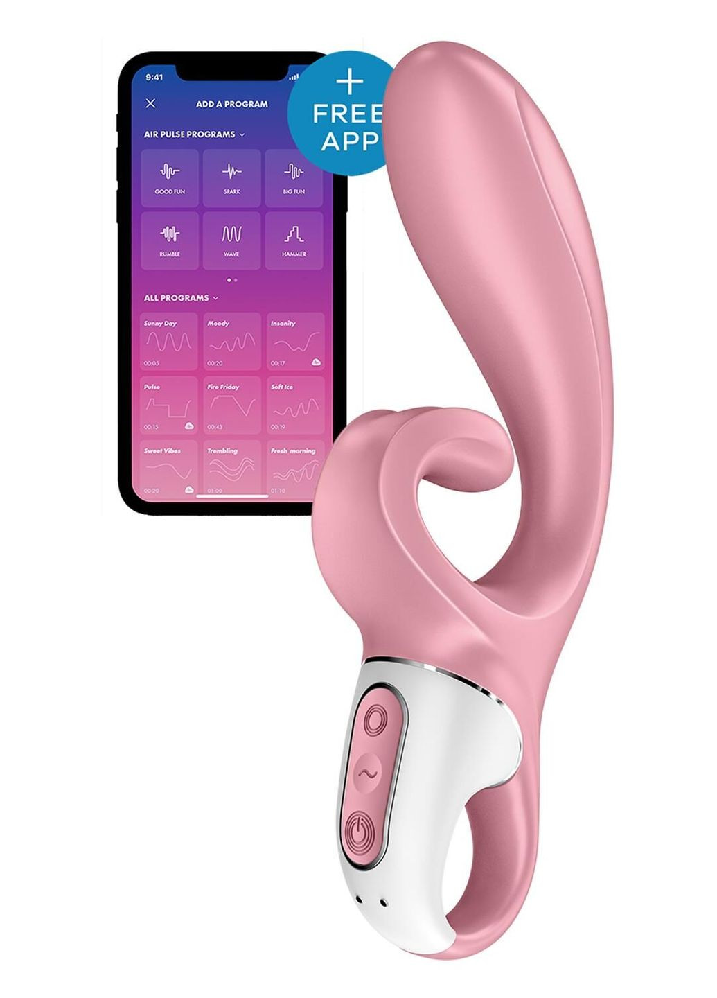 Смартвібратор-кролик Hug Me Pink, 2 мотори, діаметр 4,2см, широка кліторальна частина Satisfyer (297516723)