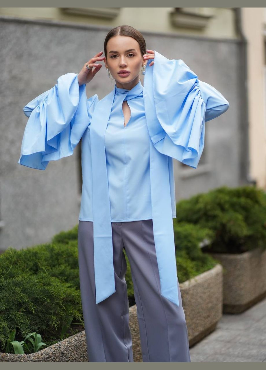 Голубая блуза в стиле бохо с воланами Україна