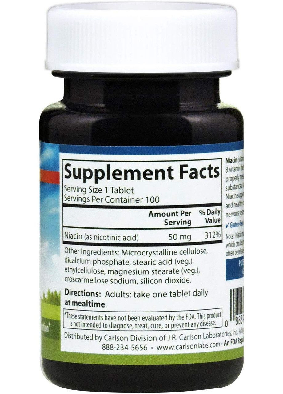 Ниацин (Витамин В3) Carlson Niacin 50 мг 100 таб Carlson Labs (357342931)