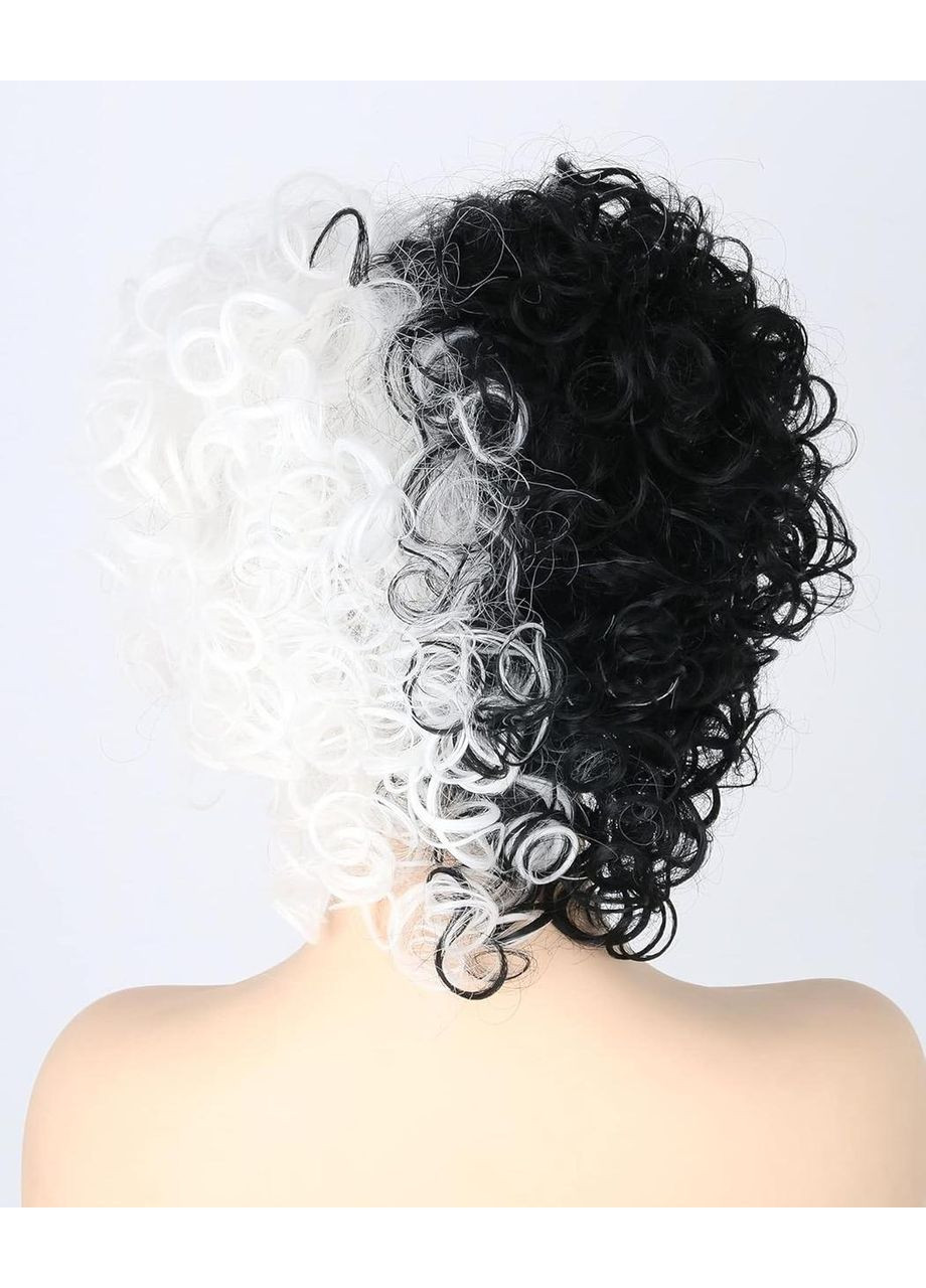Коротка жіноча кучерява перука Круелла Де Віль Чорно-біла, термостійка, на Хелловін, косплей, корпоратив Topcosplay No Brand (347581872)