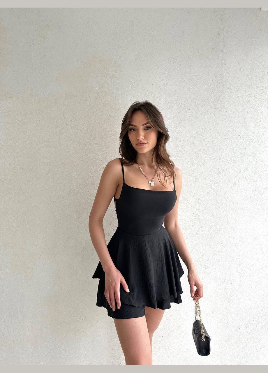 Легкий жіночий комбінезон Adelante комбінезон-шорти однотонний чорний кежуал