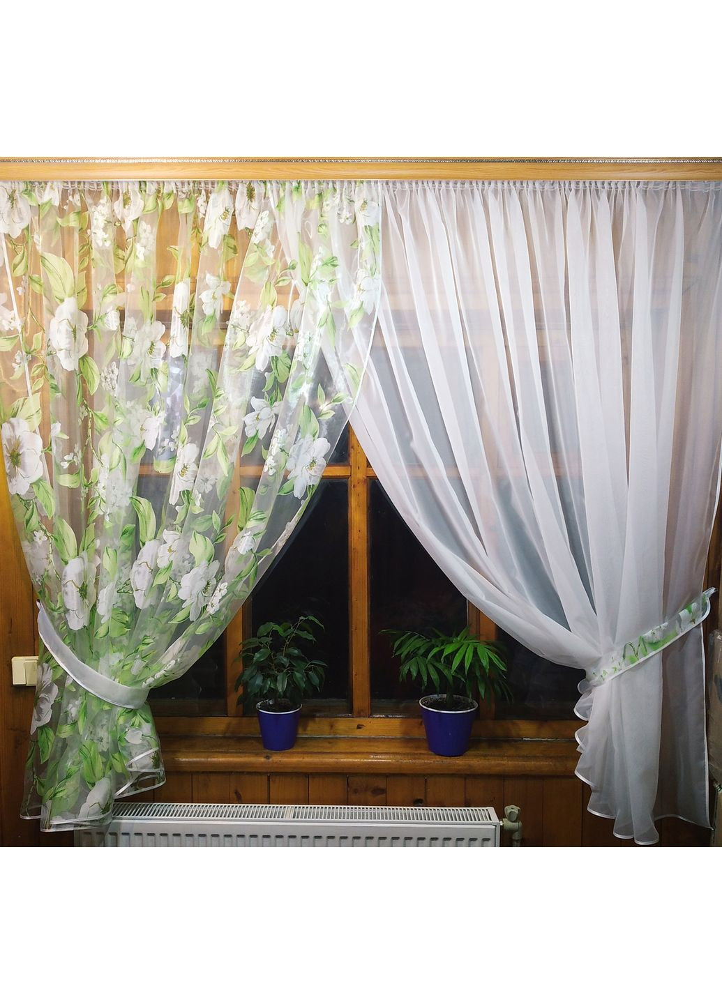 Занавеска короткая Вероника белая яблочный цвет No Brand (372133934)