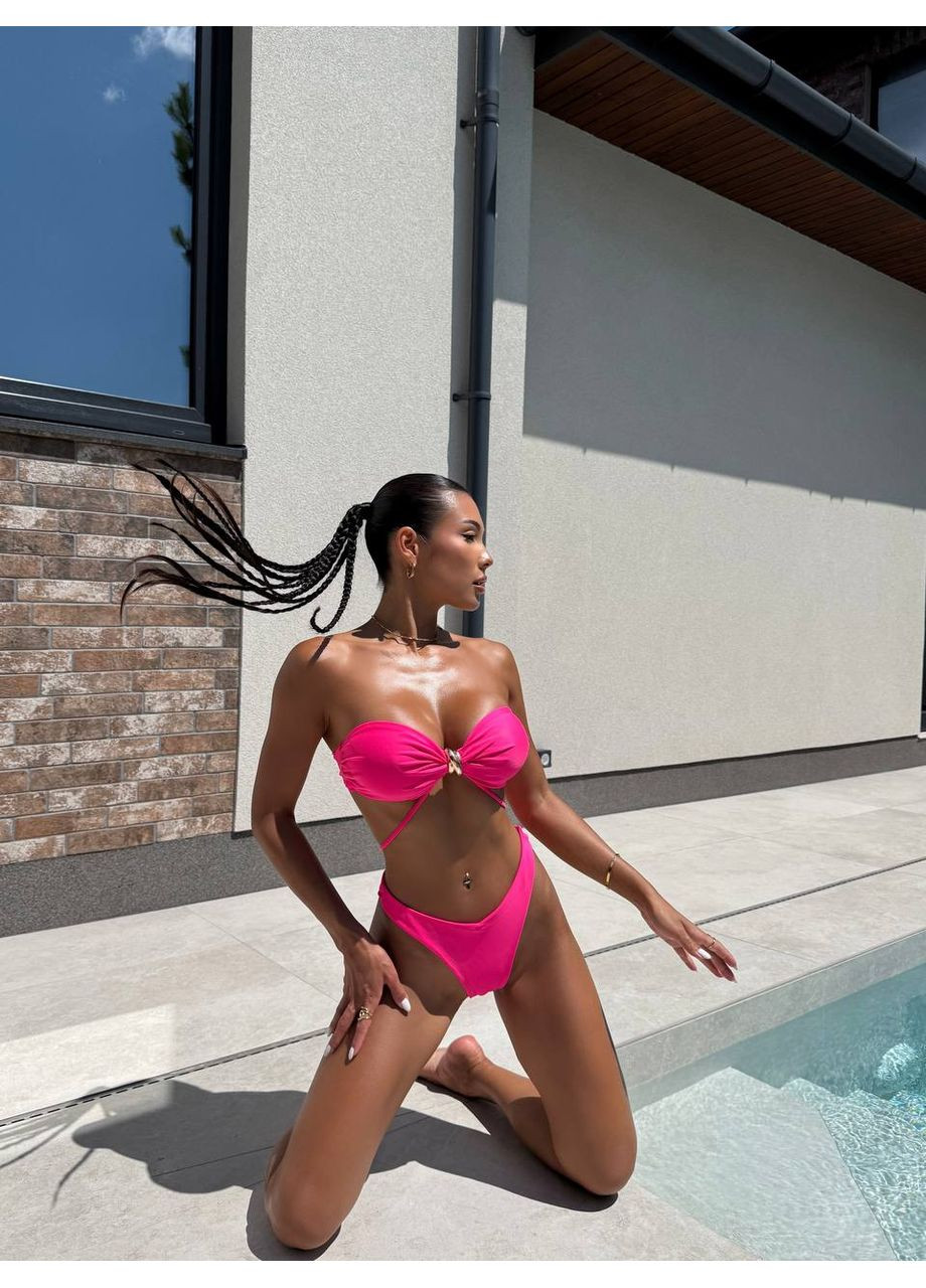 Рожевий демісезонний роздільний купальник на завязках бікіні, бандо Domino Купальник роздільний з фурнітурою